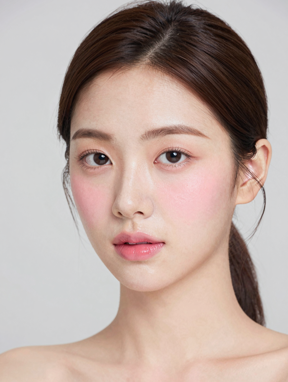 Korean Makeup Look — Glass Skin & Gradient Lip — front view