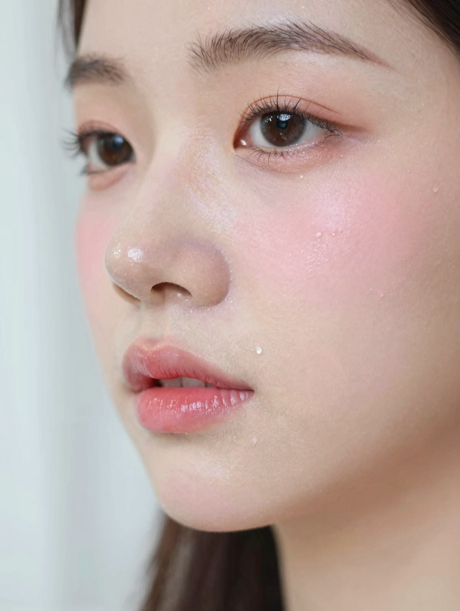 Korean Makeup Look — Glass Skin & Gradient Lip — close-up detail